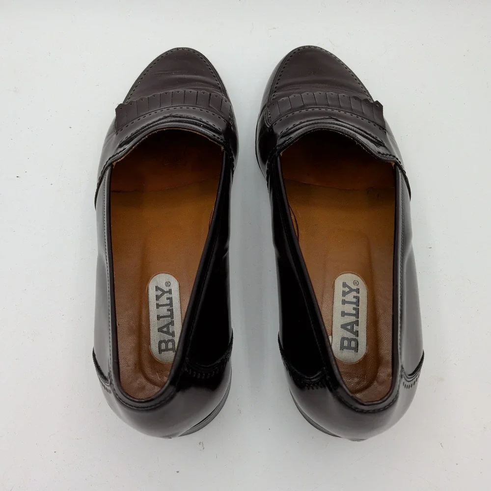 Bally Kiltie Penny Loafers Mens Burgundy Leather Fringe Made in Italy Size 10D
